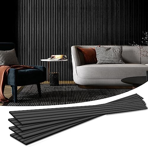 Art3d 4-Piece Wood Slat Acoustic Panels for Stylish Decor and Noise Reduction, 3D Textured Panel for Ceiling and Wall, Matte Black