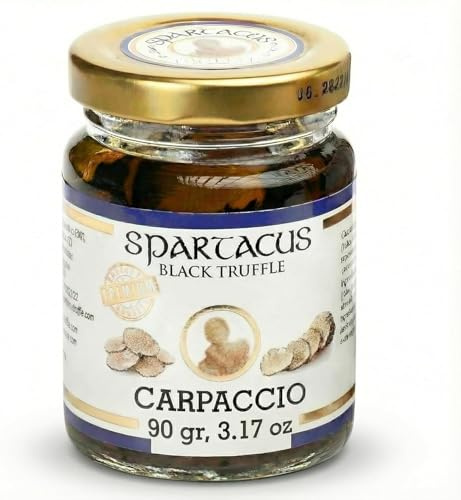 Spartacus Truffle Carpaccio de Truffe Noire 90 g sans arôme ajouté | Pot 90 g de lamelles de truffe d'été, tranche fine à parsemer, végétalien, coffret gourmand
