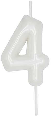 DERVENTA White Number 4 Candle 2.36 Inch Party Cake Decoration | Made of premium wax smoke-free & anti-deformation ideal cake topper for birthdays anniversaries & brunch desserts