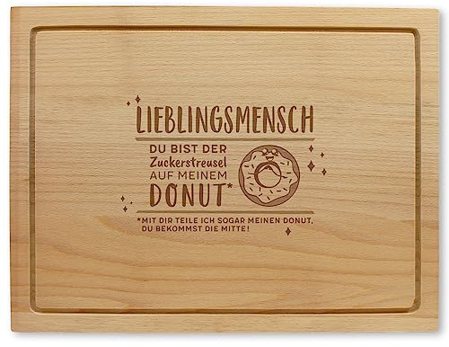 Holzschneidebrett mit Gravur - Lieblingsmensch, Zuckerstreusel, Donut, ca. 40 x 30 x 2 cm, Made in Austria, Nachhaltige Geschenkidee