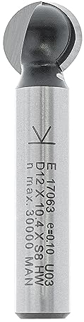 ENT 17063 Kugelfräser HW, Schaft (S) 8 mm, Durchmesser (D) 12 mm, NL 10,47 mm, R 6 mm, T 2 mm, SL 32 mm, für runde Nuten