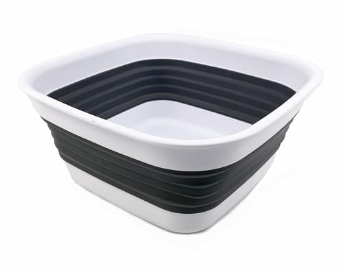 SAMMART 8L zusammenklappbare Wanne – Faltbare Geschirrwanne – tragbares Waschbecken – platzsparende Kunststoff-Waschwanne (Weiß/Stahlgrau)