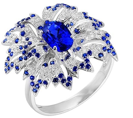 KnSam Echt Gold Schmuck 18 Karat Au750 Weiß Gold Verlobungsring Frauen, Labor Erstellt Saphir Trauringe 1.5ct Blau Blumen 750 Weißgold Diamantring mit Moissanit, Gr.48 (15.3)