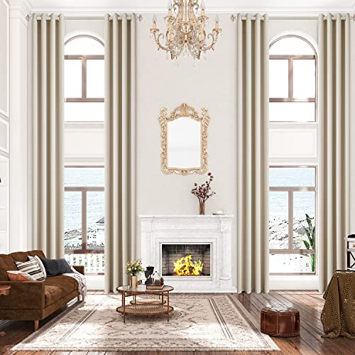 Sanceor Luxurious Ivory Extra Long Curtain,11ft Length Custom Made,90% Light Blocking Room Darkening 2 Story Curtain for High Ceiling,Tall Windows,Timeless Elegance (1 Panel,52 x 132 Inch)
