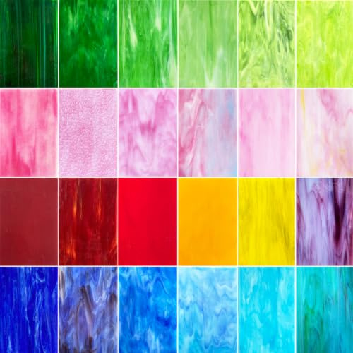PALJOLLY 24 Buntglasscheiben, Regenbogenfarben, 15,2 x 10,2 cm Kathedralglas-Mosaikfliesen zum Basteln, Buntglaszubehör für Buntglas- oder Mosaikarbeiten