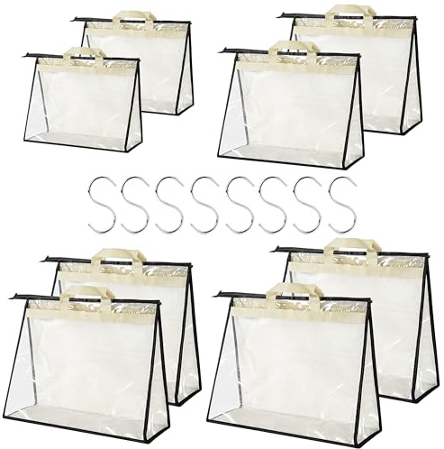 Winter Shore Durchsichtiger Taschenorganizer Schrank (8er-Pack in 4 Größen) - Atmungsaktive & Staubdichte Aufbewahrung Hängend für Geldbörsen & Taschen - Mit Reißverschluss, Griff, Haken