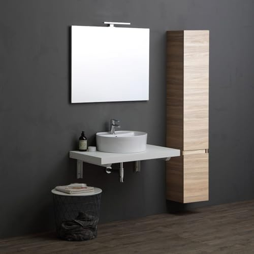 Kiamami Valentina - Mobile bagno top 90cm, lavabo appoggio tondo, colonna rovere naturale | Valentina