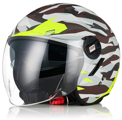 ORIGINE Casco Moto Jet Casco Moto Abierto Scooter con Doble Visera Homologado ECE 2206 ( SWAT Matt Black,L)