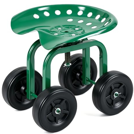 RELAX4LIFE Rollsitz, Gartensitz mit 4 Rädern, Gartenrollsitz 360 ° Drehbar & Höhenverstellbar 40-50 cm, Fahrbarer Arbeitssitz aus Metall, bis 150 kg, für Gartenarbeit & Autopflege