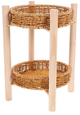 ABOOFAN Double Schicht Obstkorb Eckig, Brauner Korb aus Pp, Holz und Eisen