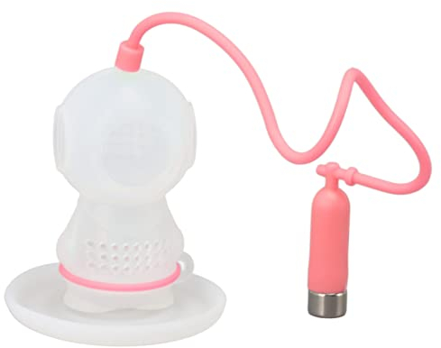 Tee-Ei aus Silikon, Teesieb, Temperaturbeständig, Leicht zu Reinigen, Niedliche Taucherform, Flexibel, Ultrafeines Netz, mit Abtropfschale für Früchtetee (PINK)