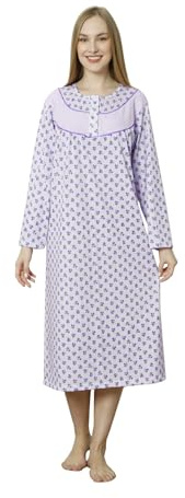 TRIFOLIUM Chemise de Nuit pour Femme boutonnée 115% Coton Turc à Manches Longues avec Finition Florale Pourpre Factory XXL FR 46-48 (NT7010L-XXL-PP)