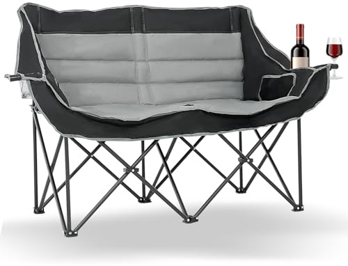 Meulbaty Double Camping Chair for Adults, 270KG Load Heavy-Duty Folding Large Seat for 2 Person, Lightweight Portable Outdoor Foldable Chair for Garden/Beach