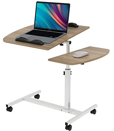 Beistelltisch mit Rollen, Laptoptisch Höhenverstellbar 60x40x 61,5-95cm, Beistelltisch Bett, Betttisch Pflegebett, Mobiler Stehtisch, Laptopständer Mit Ablage für Maus, 360 Grad Drehbares(beige)