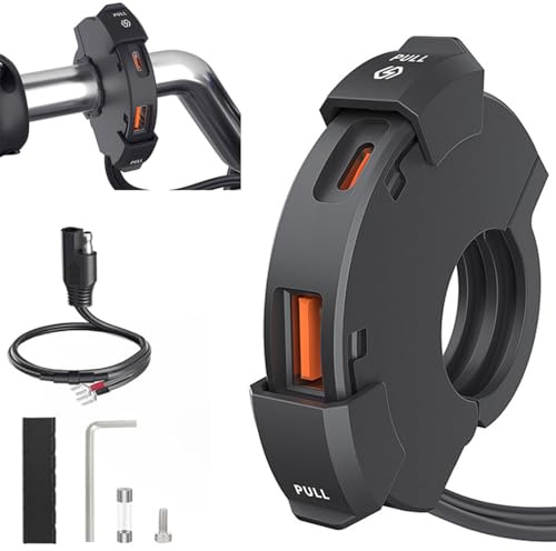 Motorrad Steckdose USB-C QC3.0 & PD Schnell-Ladegerät Type-C 12V/24V Wasserdicht für Wohnmobil, KFZ, Boot, Handys, Tablets, GPS (Schwarz)