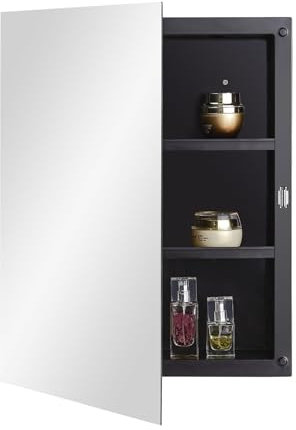 Fundin Kunststoff Einfachtür Badspiegelschrank, Spiegeltür mit polierter Kante, Einbau und Aufputzmontage, schwarz, 40 x 51 cm (16 x 20 in.)