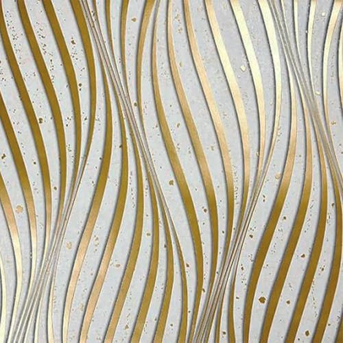 Beswitory Gold Wave Striped Embossed Textured Wallpaper Silver White Glitter Waves Textured Feature Wallpaper Marble for Adults Bedroom Living Room Hallway Stairs Lounge