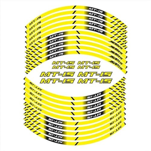 GRFIT Motorradreifen-Felgenfolie, Rand, Reflektierender, Wasserdichter Aufkleber, Aufkleber Für Vorder- Und Hinterrad Für MT-15 MT15(Yellow)