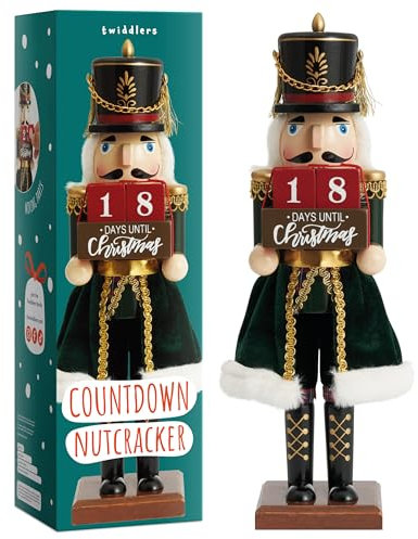 THE TWIDDLERS Christmas Countdown Wooden Nutcracker Soldier, 30cm / 12 in Festive Colours - Premium Handmade - Classic Traditional Ornament, Xmas Advent Decoration With Day Count & Moving Parts