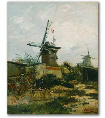 MYCGGDGH Berühmte Wandkunst von Van Gogh, „Windmühlen auf Montmartre (1886)“Ölgemälde-Reproduktionens bilder als druck van gogh modernes großes Leinwandkunst-Wandposter 40 x 52 cm gerahmt