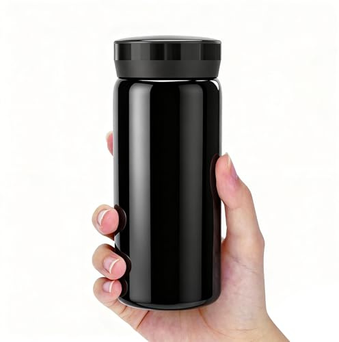 Linkidea Botella de Agua Mini 6.8 oz (200 ml), Acero Inoxidable con Aislamiento al Vacío para Bebidas Calientes y Frías, Antiderrames, Pequeña para Bolso, Cartera y Bolsillo (Negro)