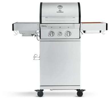 BURNHARD 2-Brenner Gasgrill FRED Jr. Deluxe Series 3 inkl. 900°C Infrarot-Keramikbrenner, Edelstahl-Grillrost, Grillabdeckung, Edelstahl Grillwagen + klappbare Seitentische