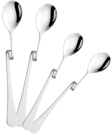 BESTOYARD Cucchiaini da Caffè Manico Curvo in Acciaio Inox 4 Pezzi, Design Ergonomico per Appendere alla Tazza, Adatti per Espresso, Dessert e Uso Domestico e Ristorazione