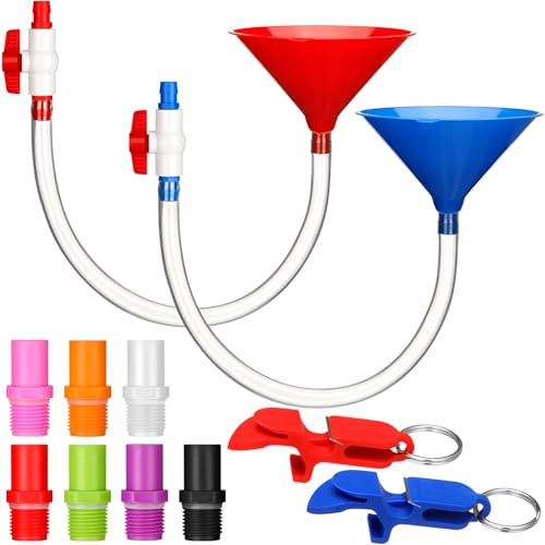 Vertintong 2 Set Beer Bong Tube and Funnel with Valve, 5.9 ft Kink Free Hose Drinking Funnel with 8 Interchangeable Mouthpieces 2 Shotgun Keychain Tool Bottle Opener for Christmas Bachelor Party