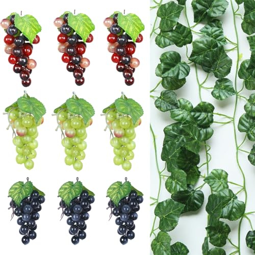 Sonwaha 10 PCS Künstliche Weintrauben Deko - Kunststoff Trauben für Gartendekoration, Obststützen, Dekorative Früchte