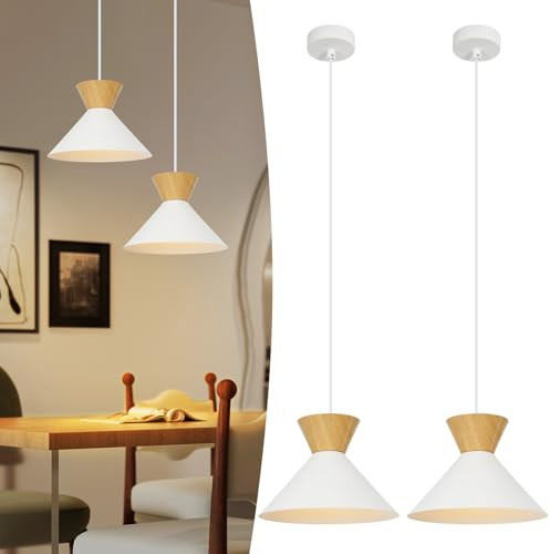 ZMH Pendelleuchte Modern Esszimmer Hängelampe: 2 x Esstischlampe Weiß E27 Metall Hängeleuchte Schlafzimmer Retro Hängend Esszimmerlampe Ø25cm Innen Pendellampe für Küche Wohnzimmer Flur Bar Resturant