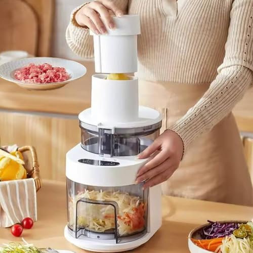 Rallador de queso eléctrico,trituradora rotativa automática de queso de 300W,cortador de frutas for ensalada múltiple de 1 litro de capacidad con 5 cuchillas,picadora de frutas y verduras for el hogar