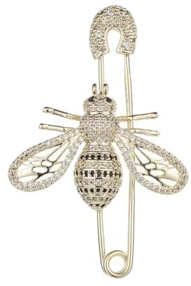 Broche en Acier Inoxydable et Oxydes de Zirconium - Abeille Bee Bzzz - TEndance Mode Fashion, Accessoire Epingle Vetement Veste Chemise, 6 x 4 cm
