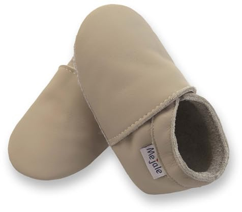 Mejale Baby Boys Infant Shoes Toddler Girls Soft Sole Crawling First Walking Leather Moccasin Prewalker Beige Slippers,12-18 Months, L