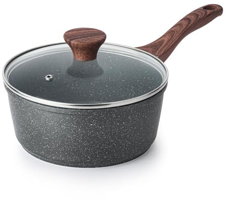 SENSARTE Casseruola Fonda Antiaderente 22 cm in Alluminio con 2 Beccucci Anti-Sgocciolio, per Tutti i Fuochi (Pentola Induzione) con Manico Ergonomico Resistente al Calore e Coperchio