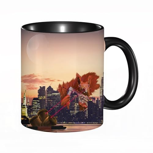 HRRASFAZF Tasse à Café | Tasse Céramique Fine | Cadeau Original | 330ml | Mug avec Anse | Cadeau Original pour Homme et Femme | Animal, gros écureuil dessin animé dans le paysage de
