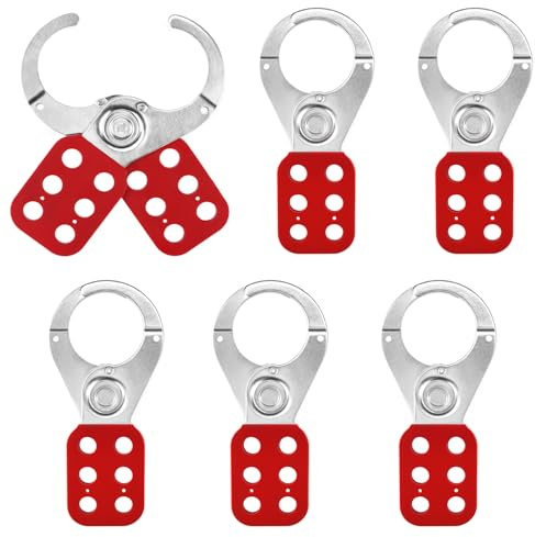 QWORK Industrial Grade Lock Out Tag Out Hasp with Steel Jaw and Nylon Handle, 6 Pack, Safety Lockout Device, Tamper-Proof Stainless Steel Padlock Hasp