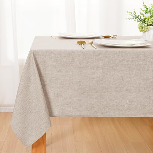DWCN Sandfarbe Tischdecke Abwaschbar, Tischwäsche Leinenoptik 130x160cm | Weiche Tischtuch Tischdecke Outdoor Wetterfest für Wohnzimmer, Esszimmer, Balkon, Garten, Hochzeiten oder Haushalt