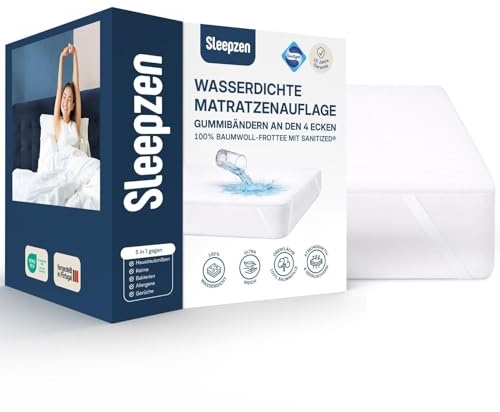 SLEEPZEN Matratzenschoner 180x200 cm – wasserdicht, atmungsaktiv, geräuschlos – 100% weiche Baumwolle – mit Eckgummis – Sanitized® Milbenschutz – Oeko-Tex® – hergestellt in Portugal