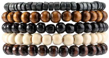Eigso 6 st träpärlor manschettarmband för kvinnor män unisex tibetansk buddhistisk wrap träarmband armring för kvinna man, Trä