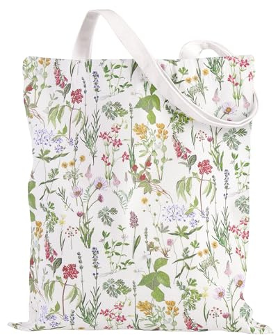 Loveinside Borsa Tote Estetica In Tela Per Donne E Ragazze, Borsa A Tracolla Riutilizzabile In Cotone Con Fiori Di Campo Acquerellati Per Vacanze Casual, Shopping, Spiaggia, Spesa, 35X40 Cm, 1 Pz
