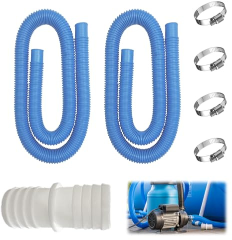 Poolpumpe Ersatzschlauch,2 Stück Pool schlauch 32mm Innendurchmesser länge 150cm,mit 4 Sicherungsclip,Poolschlauch für Poolpumpen,Filter Ersatzschlauch,für Pool und Schwimmbecken（Blau）