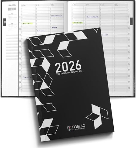 TOBJA Terminplaner 2026 A5 – Wochenplaner mit 15-Minuten-Taktung 7-21 Uhr – Buchkalender DIN A5, ideal für Friseur & Praxis