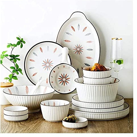 Service de table familial en porcelaine de style chinois avec assiettes et bols, ensemble de salle à manger en céramique blanche