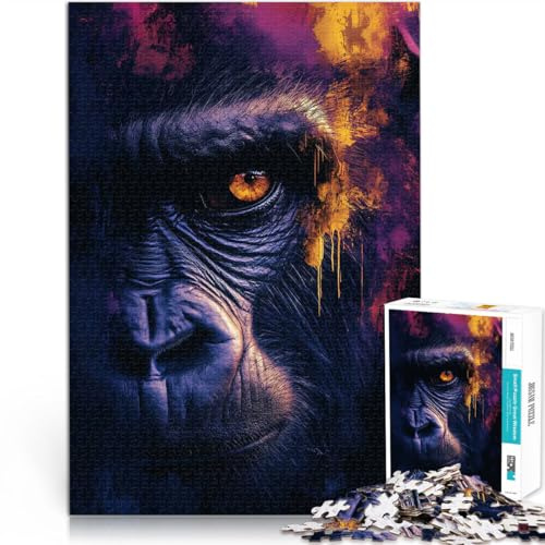 1000-teilige Puzzles für Erwachsene Gorilla-Porträt Aus Karton für und ab 14 Jahren Anti-Stress-Familienspiel schwierige Herausforderung Geschenkideen。Größe：38x52cm/14.9x20.4Zoll