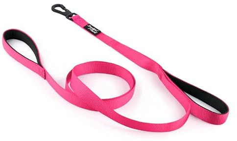 Snootiful Hound Secure Double Handle Dog Lead With Locking Carabiner Clip - Padded Leash With Two Handles - 180cm - Traffic Handle Close Control - Assorted Colours (Pink)