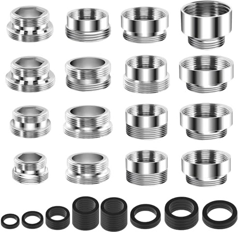 Kit di adattatori per rubinetto, 16 pezzi, adattatore per rubinetto (16 mm-28 mm) per lavello da cucina, adattatori per rubinetto aeratore maschio femmina, per collegare tubi da giardino e filtri