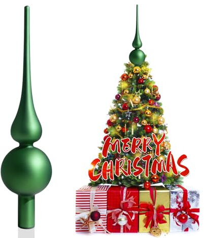 SKYYUE Pointe de Sapin de Noël en Verre, Vert Cimier Sapin de Noel Verre Sommet de Sapin de Noël 26cm Dessus de Sapin de NoëL Christmas Tree Topper Arbre Noel (Vert Mat)