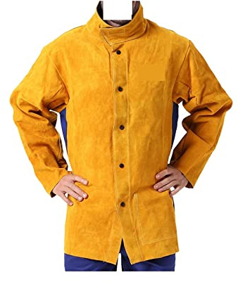 Delantal de Trabajo, Chaqueta de soldadura de cuero Calentar la llama de la chispa soldador resistente a la abrasión soldador de protección de trabajo(XX-Large)