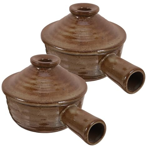 FONDOTIN Juego de 2 Cacerolas Redondas de Cerámica con Tapa para Microondas Ollas de Barro Resistentes al Calor para Guisar y Hornear Recipientes Aptos para Cocina Doméstica y Sopas