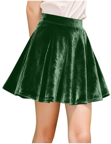 Falda Plisada para Niñas y Adolescentes Cintura Elástica Falda Corta de Terciopelo para Niña Color Sólido Suave Cómodo Minifalda de Festivo Moda Versátil Faldas Línea A para Fiesta Navidad Carnaval